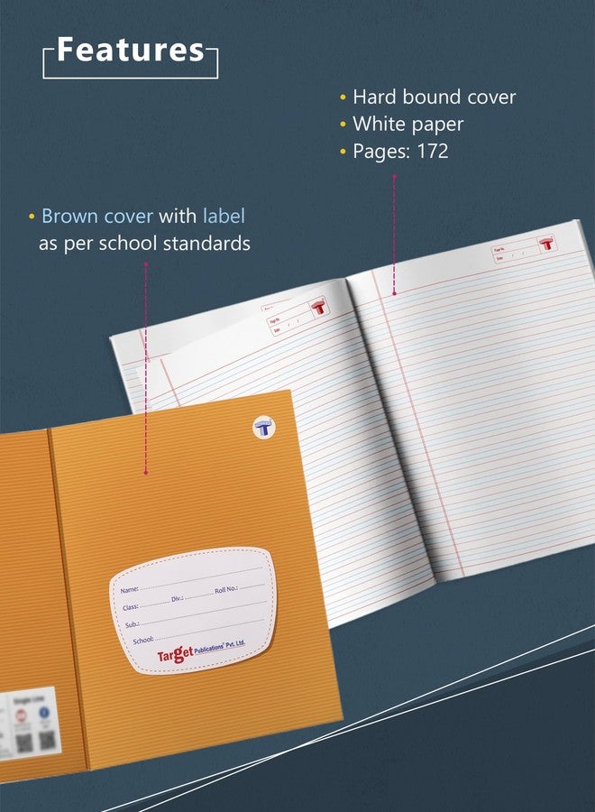 TARGET PUBLICATIONS Red and Blue Line with Gap Books | Small Four Line with Gap Books | 172 Ruled Pages | Hard Brown Cover | 155 cm x 19 cm Approx | Pack of 5 Notebooks | GSM 57 - Image 2