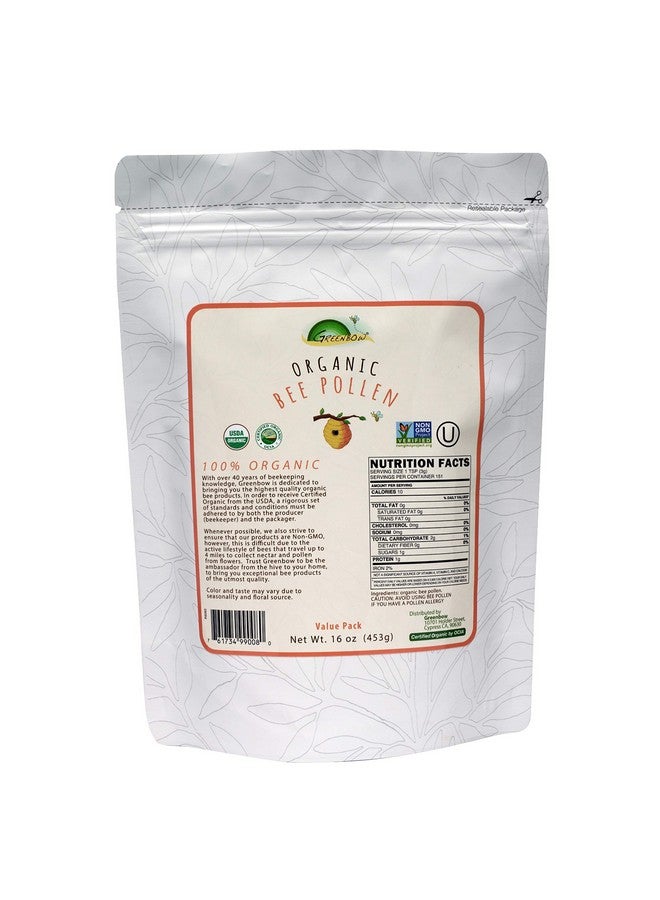 greenbow حبوب لقاح النحل العضوية من غرينبو - 100% معتمدة من وزارة الزراعة الأمريكية، غير معدلة وراثيًا، حلال، معتمدة كوشير، حبوب لقاح نحل نقية وطبيعية - غذاء خارق مليء بالبروتينات والفيتامينات والمعادن - خالية من الغلوتين - 16 أونصة (453 جرام)  - Image 1
