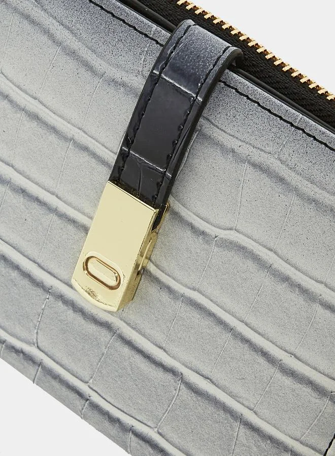 Styli Croc Textured Colorblock Bi-Fold Wallet with Zip and Flap Closure