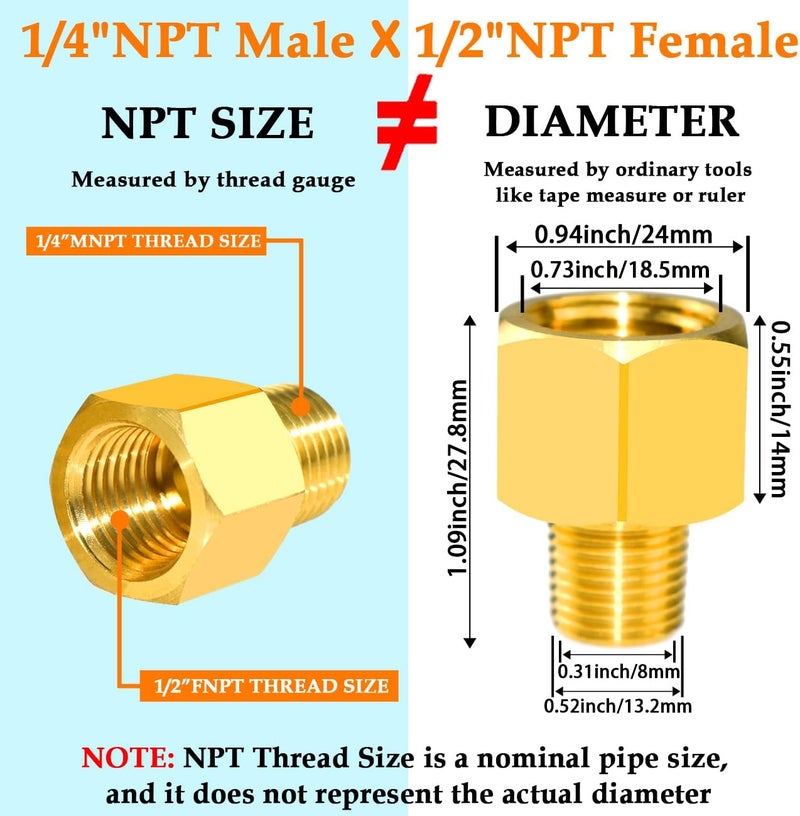 MARRTEUM محول توصيل أنابيب نحاسي، ذكر 1/4 بوصة NPT إلى أنثى 1/2 بوصة NPT، موصل تخفيض، قطعتان - Image 2