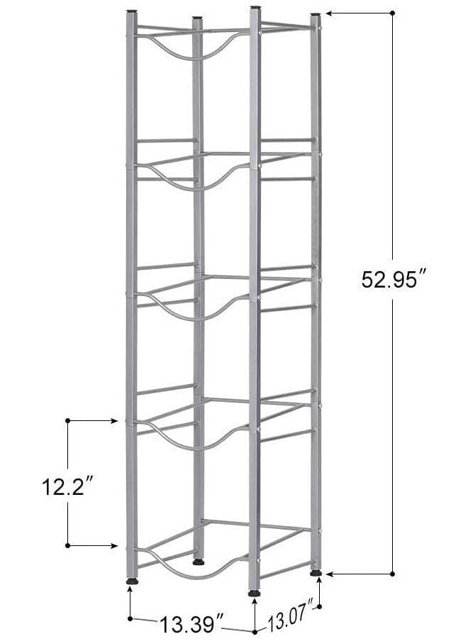 CityRiya-Long Water Bottle Holder 5-Tier Water Bottle Stand Water Bottle Storage Rack 5 Gallon Heavy Duty Water Bottle Holder Shelf for Office Home and Kitchen Water Bottle Caddy Rack Save Space Silver - Image 4