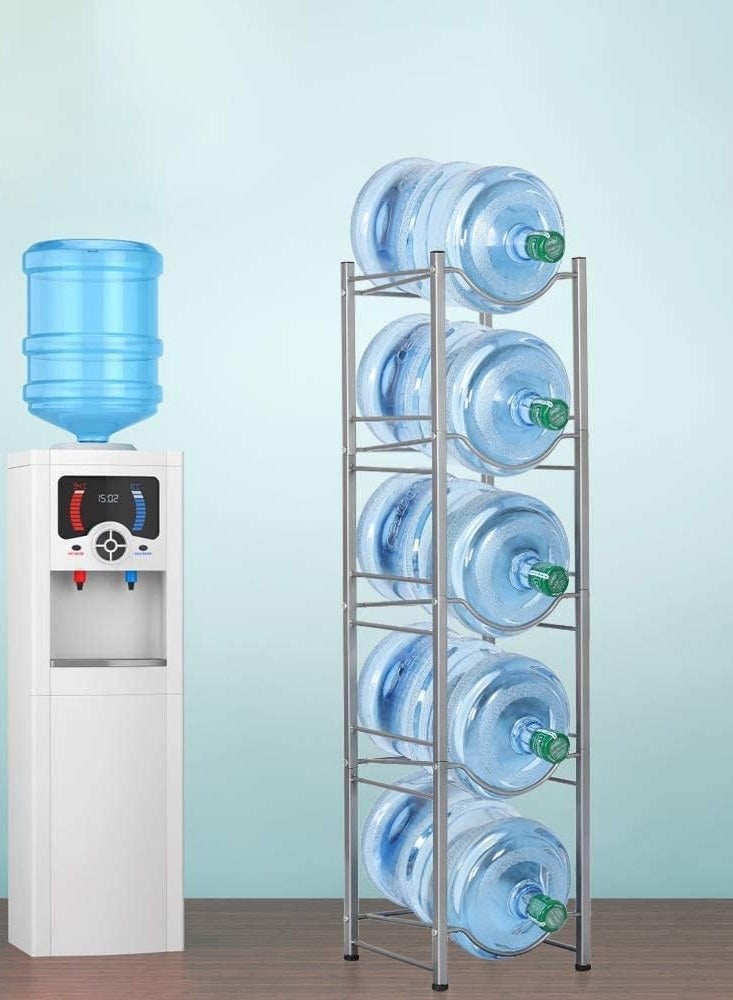 CityRiya-Long Water Bottle Holder 5-Tier Water Bottle Stand Water Bottle Storage Rack 5 Gallon Heavy Duty Water Bottle Holder Shelf for Office Home and Kitchen Water Bottle Caddy Rack Save Space Silver - Image 3