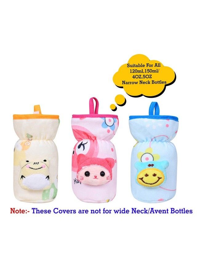 The Little Lookers Soft Plush Stretchable Baby Feeding Bottle Cover With Easy To Hold Strap ; Cute Animated Overall Print Pack Of 3 (Multicolor Narrow Neck 120Ml 4Oz)  - Image 3