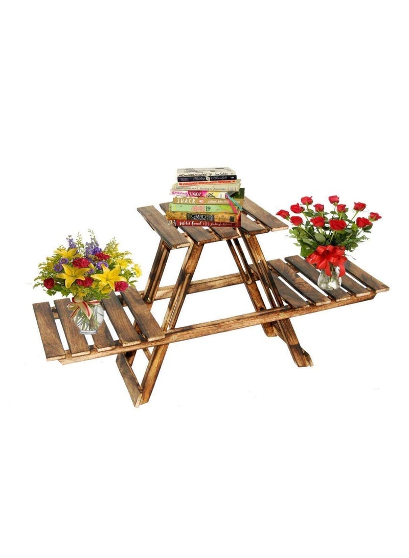 DubaiGallery Wooden Multipurpose Folding Rack | Plant Stand with 3 Deck | Living Room Side Stand / Wooden Stool/Flower Pot Stand | vase stand | Foot Rack, Standard - Image 4