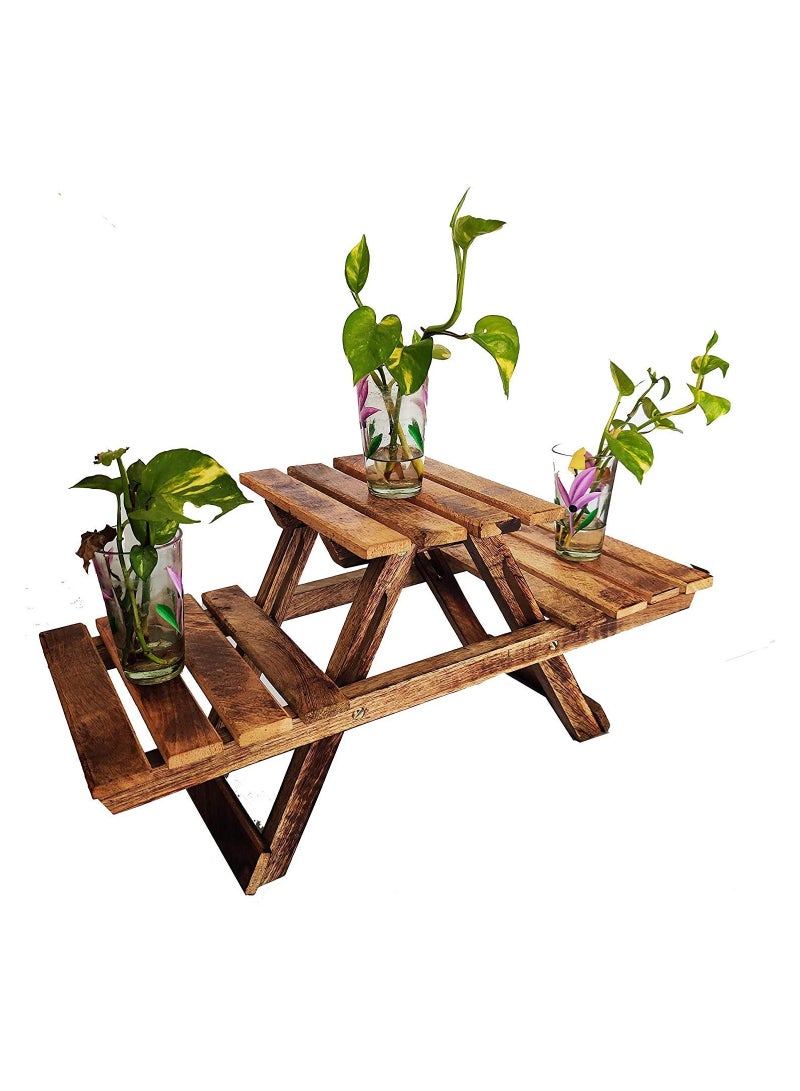 DubaiGallery Wooden Multipurpose Folding Rack | Plant Stand with 3 Deck | Living Room Side Stand / Wooden Stool/Flower Pot Stand | vase stand | Foot Rack, Standard - Image 3