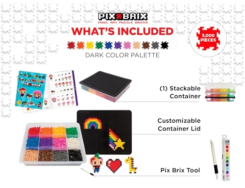 Pix Brix Pixel Art kit Puzzle Bricks 3000 Piece Pixel Art Container 12 Color Dark Palette Interlocking Building Bricks Create 2D and 3D Builds Without Water or Glue Stem Toys Ages 6 Plus - Image 5
