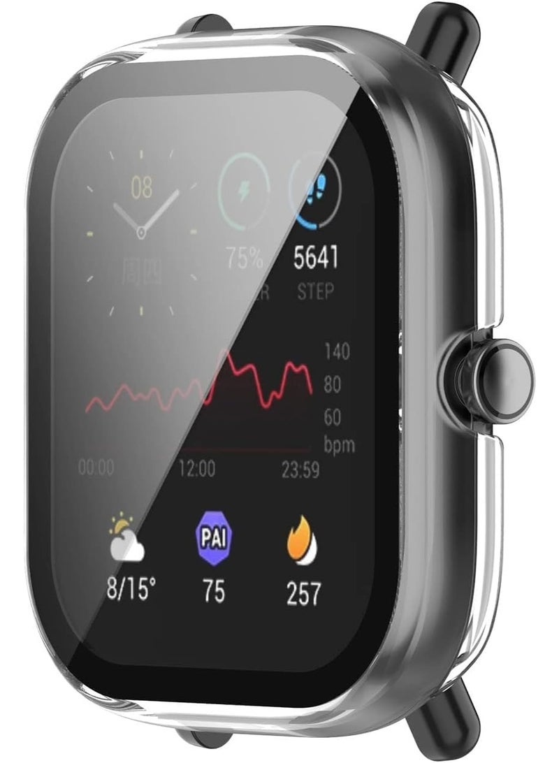 Easy Snap On Tempered Glass Case Compatible with AMAZFIT GTS 2 Mini, Full Coverage Shockproof Thin Hard PC Case with Screen Protector Bubble-Free Anti Fingerprint Clear Case Cover (Clear) - Image 1