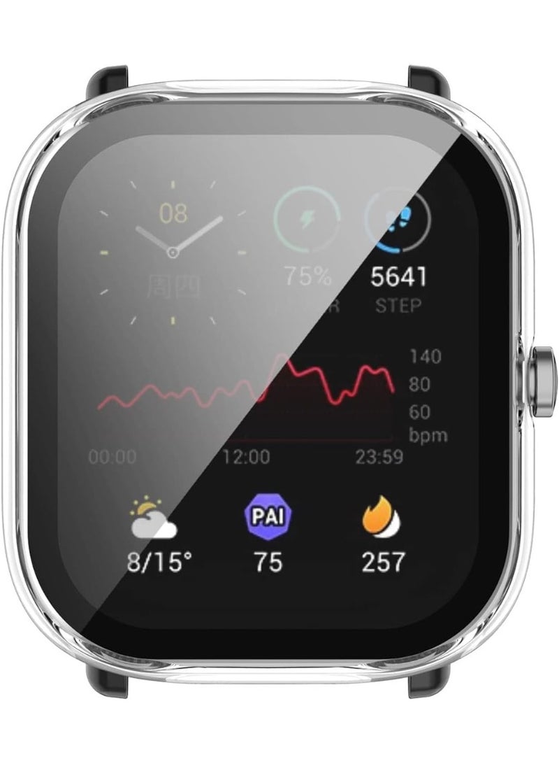 Easy Snap On Tempered Glass Case Compatible with AMAZFIT GTS 2 Mini, Full Coverage Shockproof Thin Hard PC Case with Screen Protector Bubble-Free Anti Fingerprint Clear Case Cover (Clear) - Image 4