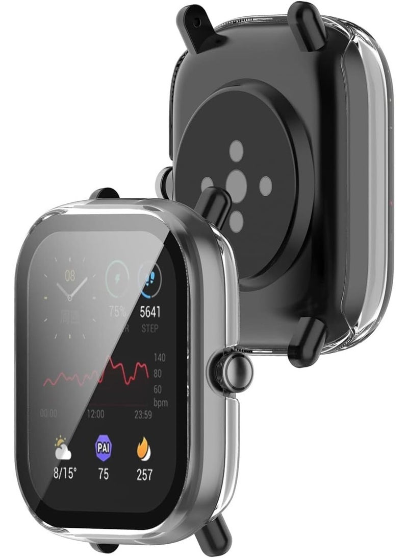 Easy Snap On Tempered Glass Case Compatible with AMAZFIT GTS 2 Mini, Full Coverage Shockproof Thin Hard PC Case with Screen Protector Bubble-Free Anti Fingerprint Clear Case Cover (Clear) - Image 3