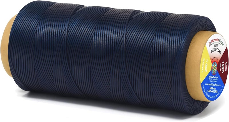 Mandala Crafts Navy Blue Flat Waxed Thread for Leather Sewing - 273 Yds 150D 0.8mm Polyester Leather Thread String Waxed Cord for Leatherwork, Beading, Bookbinding, Hand Stitching - Image 1