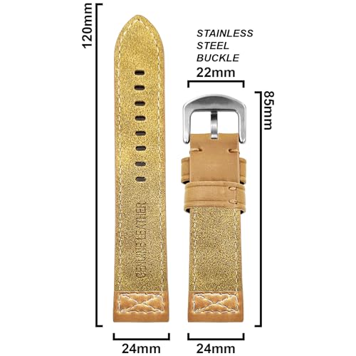 DBLACK ''CROXX'' Leather Watch Straps, Nylon X-Stitch Design Watch Belt // For 20mm, 22mm, 24mm, 26mm, 28mm, or 30mm Watch Band (Choose Your Size & Color) (Tan, 24mm) - Image 2