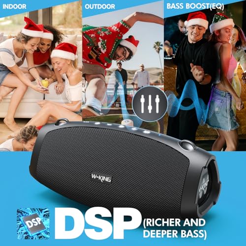 W-KING Bluetooth Speaker Loud, 120W Max Portable Speakers Bluetooth Wireless, IPX6 Waterproof Party Large Speaker Outdoor Boombox Subwoofer*2, 70W Triple Passive Radiator-42H Deep Bass, TF, AUX, EQ - Image 3