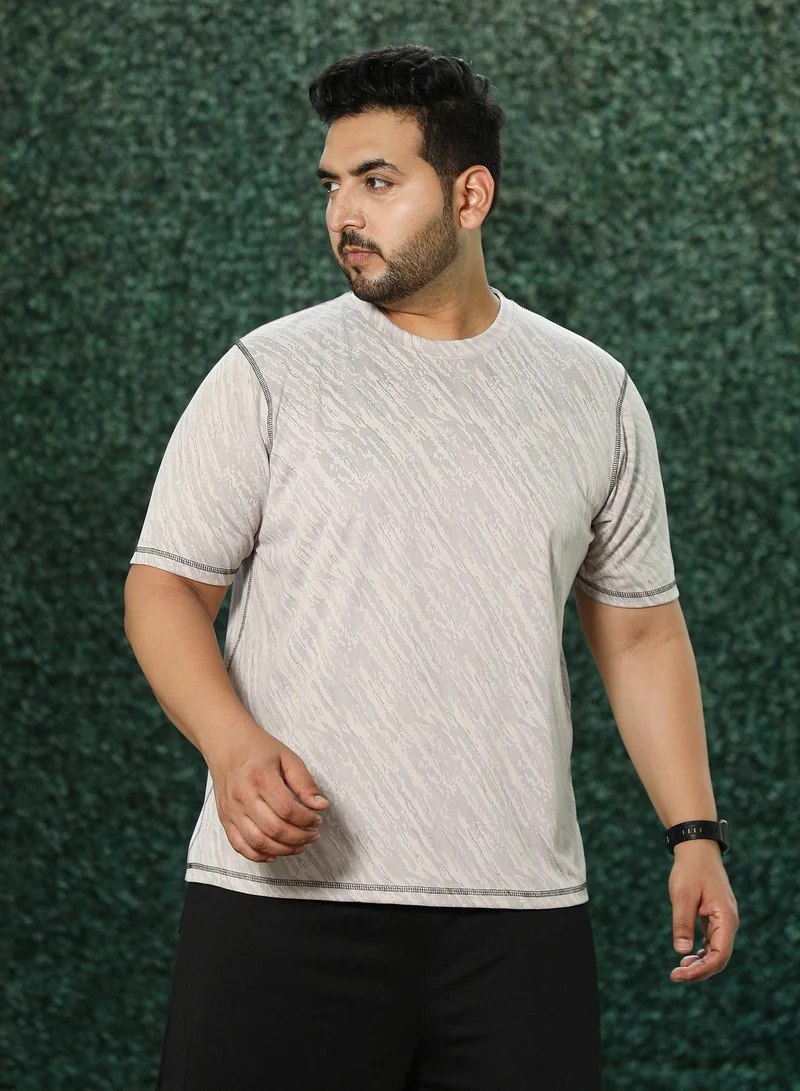 انستافاب بلس تيشيرت رجالي بلس مقاس رمادي سحابي مطبوع بنمط بلاش للملابس الرياضية الكاجوال بياقة دائرية وأكمام قصيرة وفتحة سحب مقاس كبير من الجيرسيه بتصميم مريح للارتداء اليومي