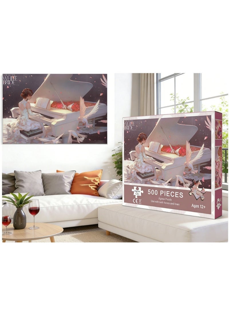 500pcs adult cartoon puzzle, cartoon drawing challenge puzzle, suitable for family activities, game nights, gifts to relieve stress, soul pianist - Image 2
