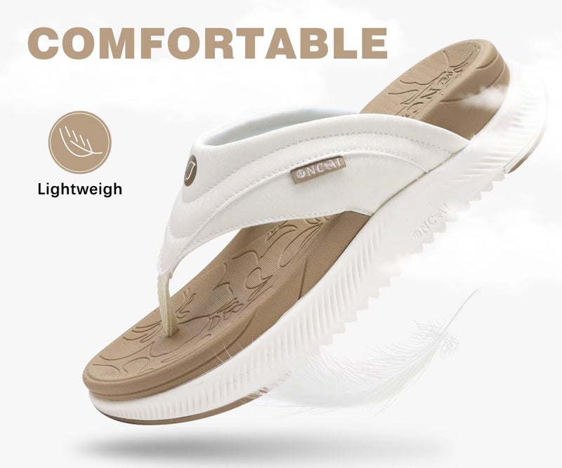 ONCAI Orthopedic Flip Flops Women with Arch Support Ladies Orthotic Recovery Sandals 2025 Comfortable Plantar Fasciitis Slip On Walking Sandal for Womans Indoor Casual Summer BeigeWhite Size 8.5 - Image 5