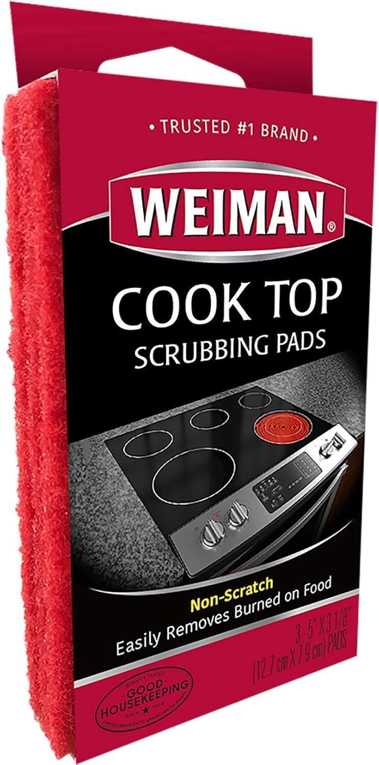 Weiman Cooktop Scrubbing Pads Non-Scratch Kitchen Cleaning Sponge Pads for Glass Ceramic Stove Top Burnt Food Remover Heavy Duty Scrubber Pack 3 Kitchen Cleaning Tools - Image 2