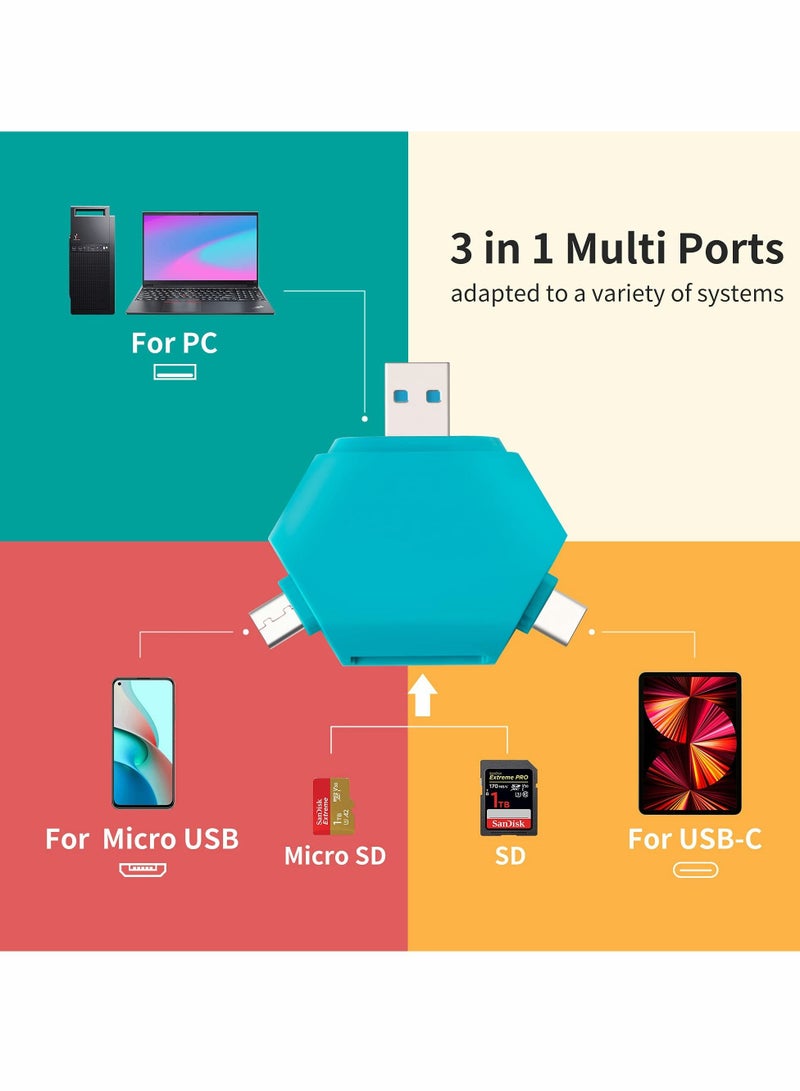 SD Card Reader, Triangle Memory Card Reader for Mobile Computer Tablet with Apple and Type-c Interface, OTG Adapter / Portable Magnetic SD / TF 3-in-1 Card Reader for PC and Smartphone (Blue & Red)