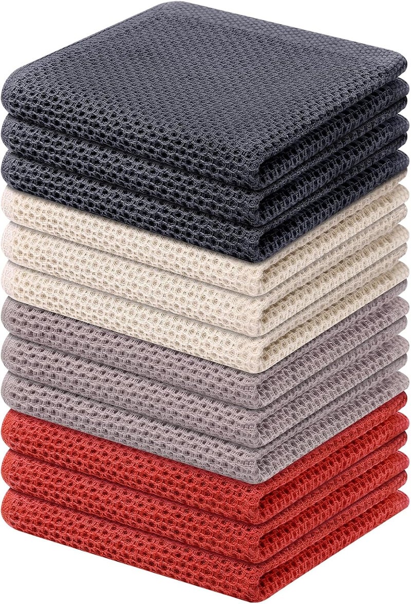 Kitinjoy 100 Cotton Kitchen Dish Cloths 12 Pack Waffle Weave Ultra Soft Absorbent Dish Towels for Drying Dishes Quick Drying Dish Rags 12 X 12 Inch Multicolor - Image 1