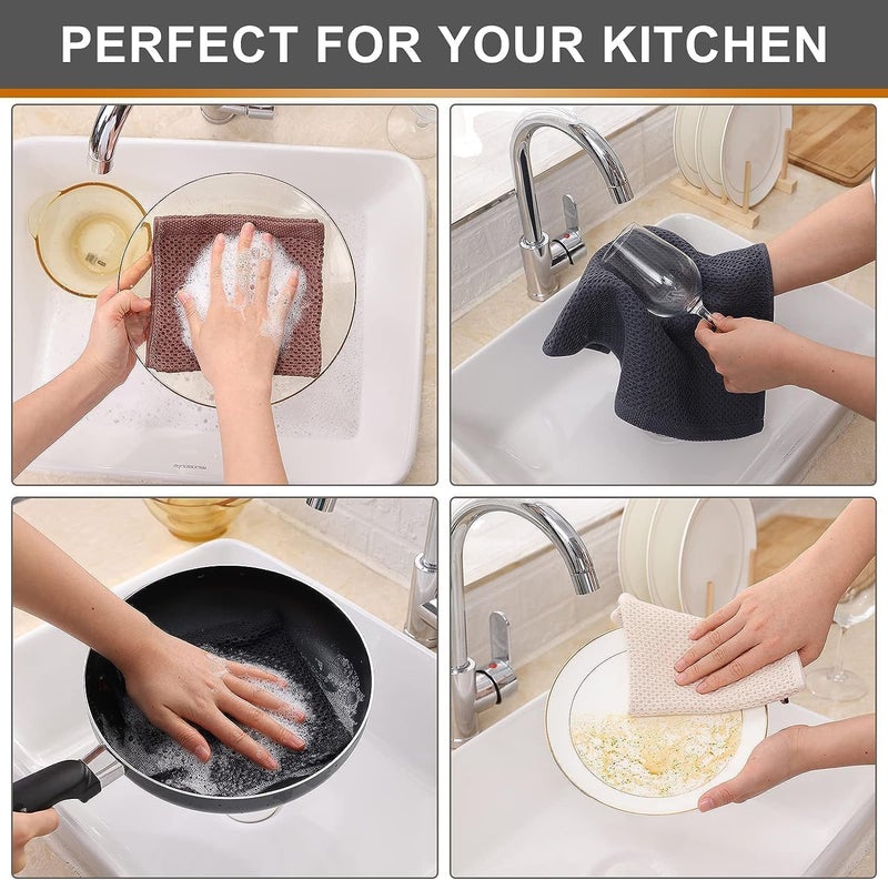 Kitinjoy 100 Cotton Kitchen Dish Cloths 12 Pack Waffle Weave Ultra Soft Absorbent Dish Towels for Drying Dishes Quick Drying Dish Rags 12 X 12 Inch Multicolor - Image 4