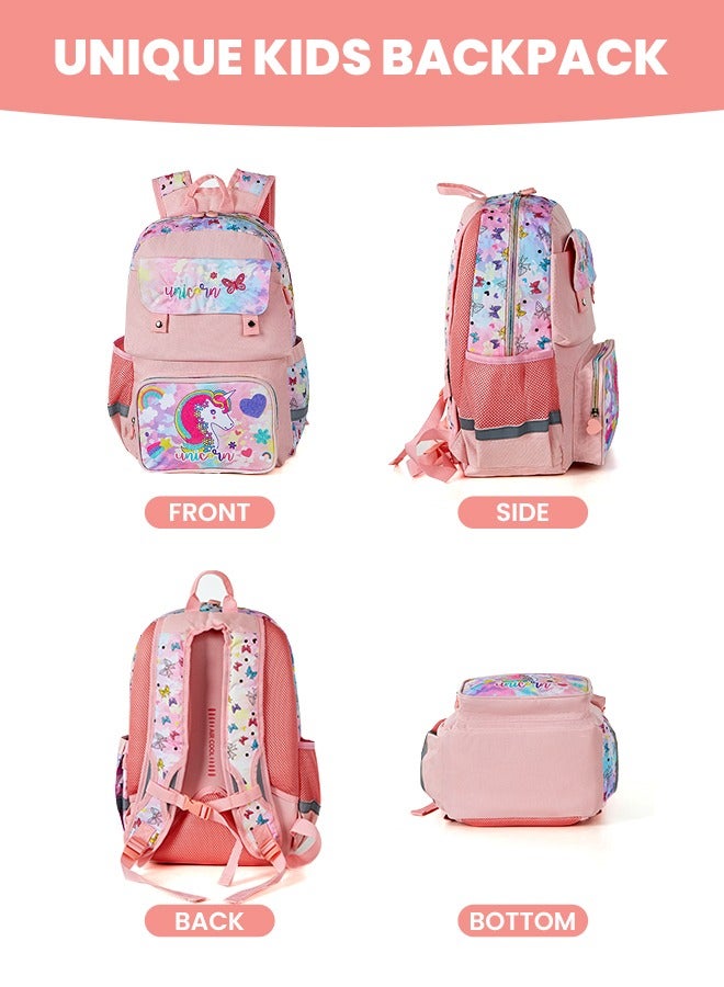 hibobi Children's School Bag for Girls Cute Unicorn Backpack for Girls, Large Capacity and Multi-functional Design with Water Bottle Side Pocket, Pink - Image 5