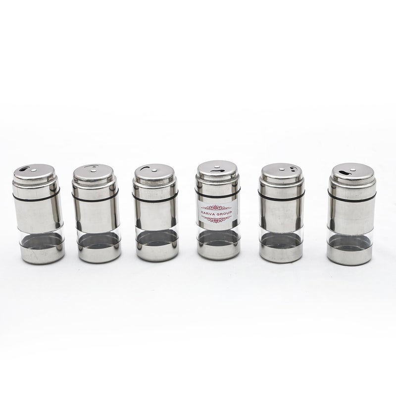 KARVA GROUP Ambar Stainless Steel with Glass Mukhwas Dabbi Set of 6 250ml Spice Set Glass Multi Purpose Mukhwas Dibbi Mouth Freshener Storage Container Masala spice storage box - Image 1