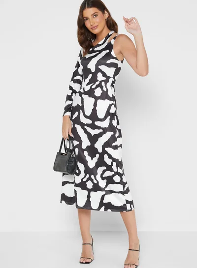 WAREHOUSE Asymmetric Printed Dress