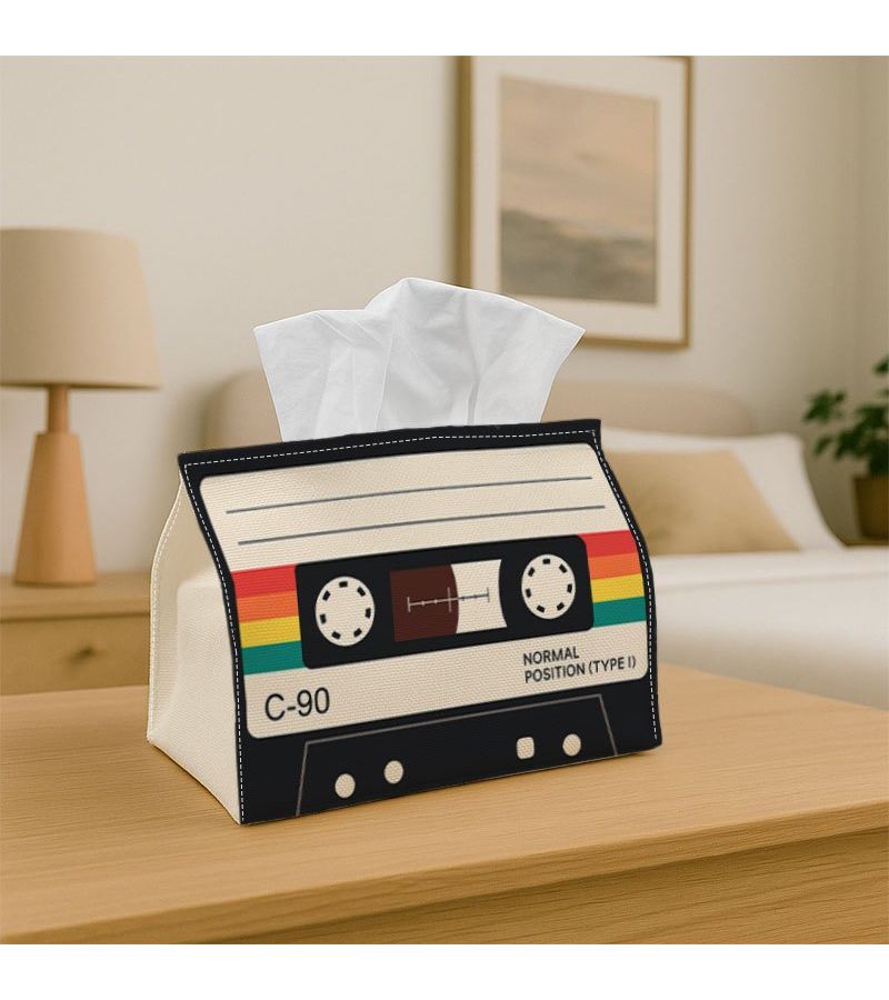 Retro Graphic Tissue Box 18cm Colorful Cassette Tape Fabric Napkin Organizer - Image 1