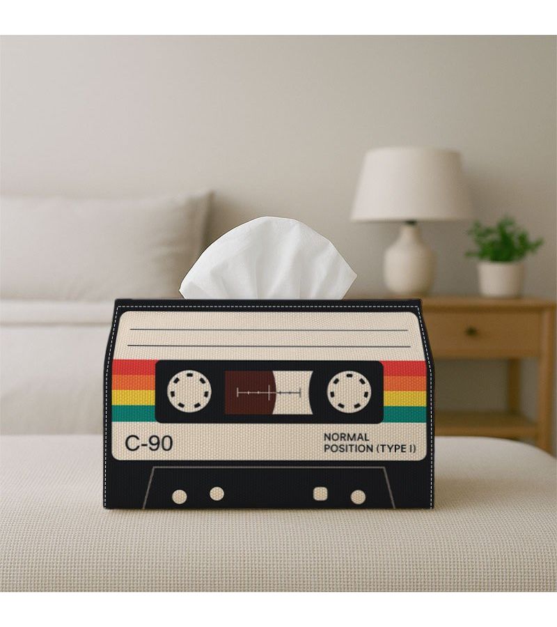 Retro Graphic Tissue Box 18cm Colorful Cassette Tape Fabric Napkin Organizer - Image 5