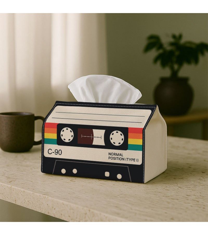 Retro Graphic Tissue Box 18cm Colorful Cassette Tape Fabric Napkin Organizer - Image 2