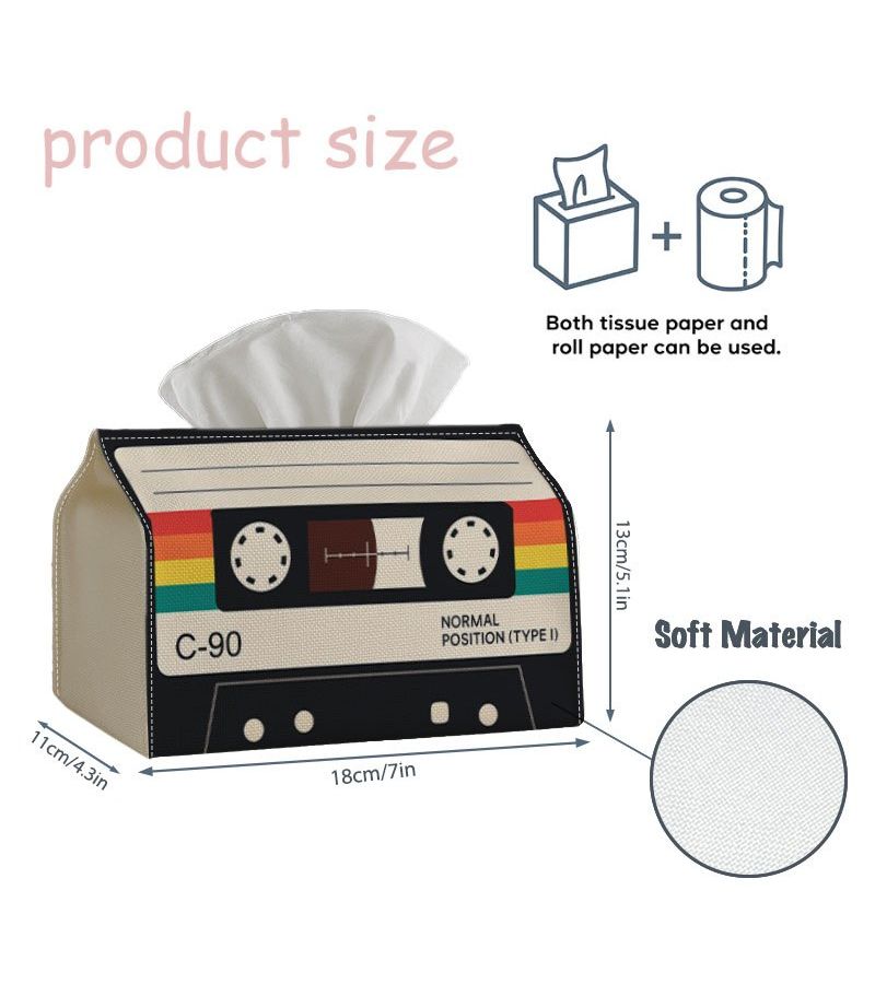 Retro Graphic Tissue Box 18cm Colorful Cassette Tape Fabric Napkin Organizer - Image 3