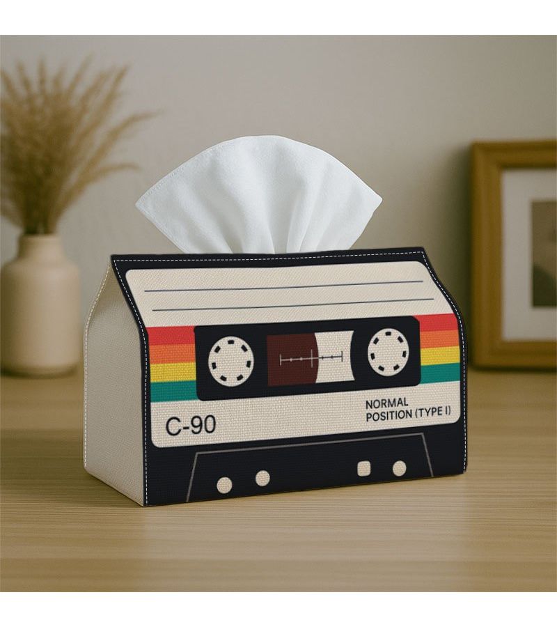 Retro Graphic Tissue Box 18cm Colorful Cassette Tape Fabric Napkin Organizer - Image 4