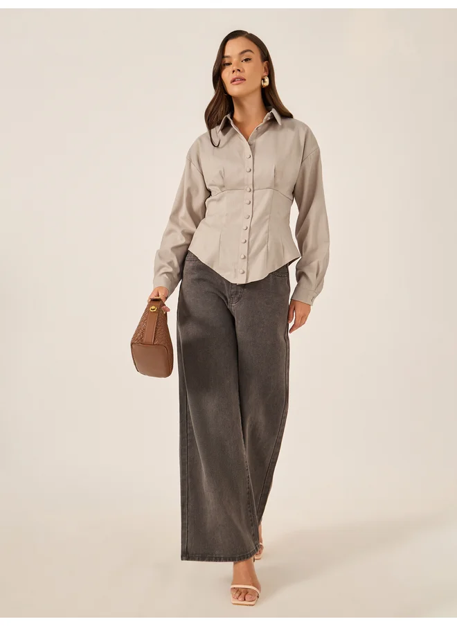 ستايلي Styli Corset Detail Spread Collar Regular Fit Shirt