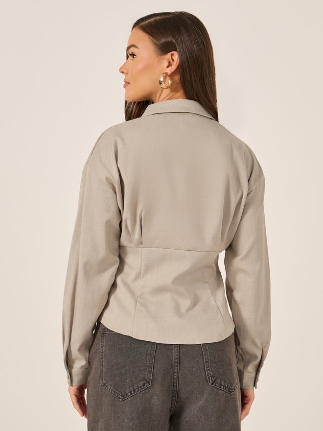 Styli Corset Detail Spread Collar Regular Fit Shirt - Image 4