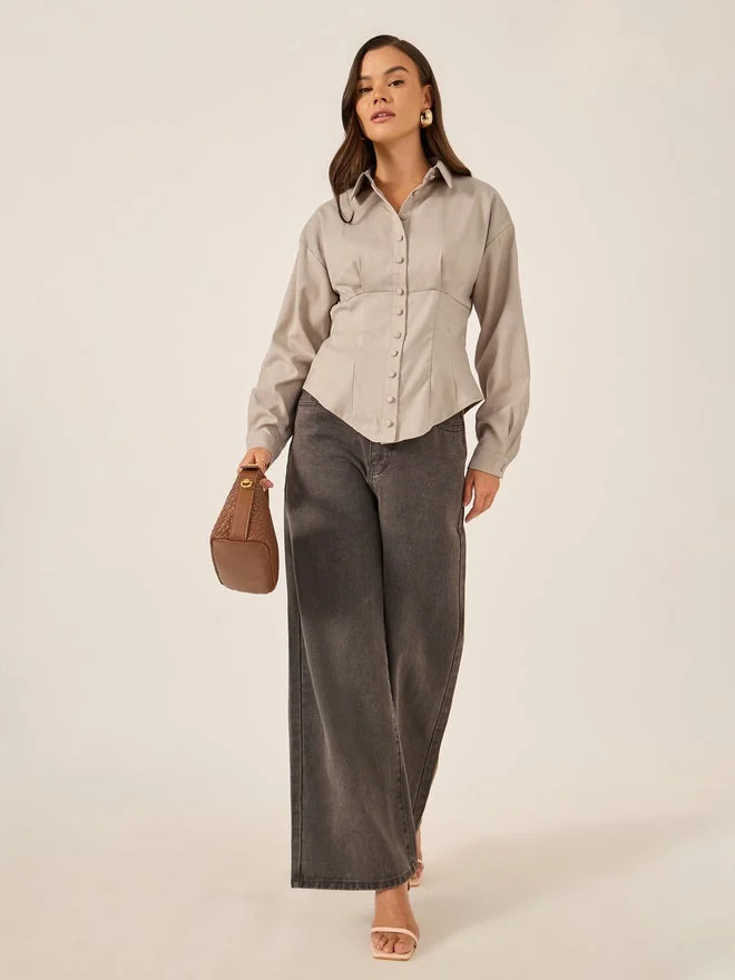 Styli Corset Detail Spread Collar Regular Fit Shirt