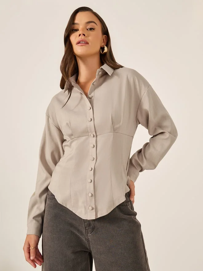 Styli Corset Detail Spread Collar Regular Fit Shirt