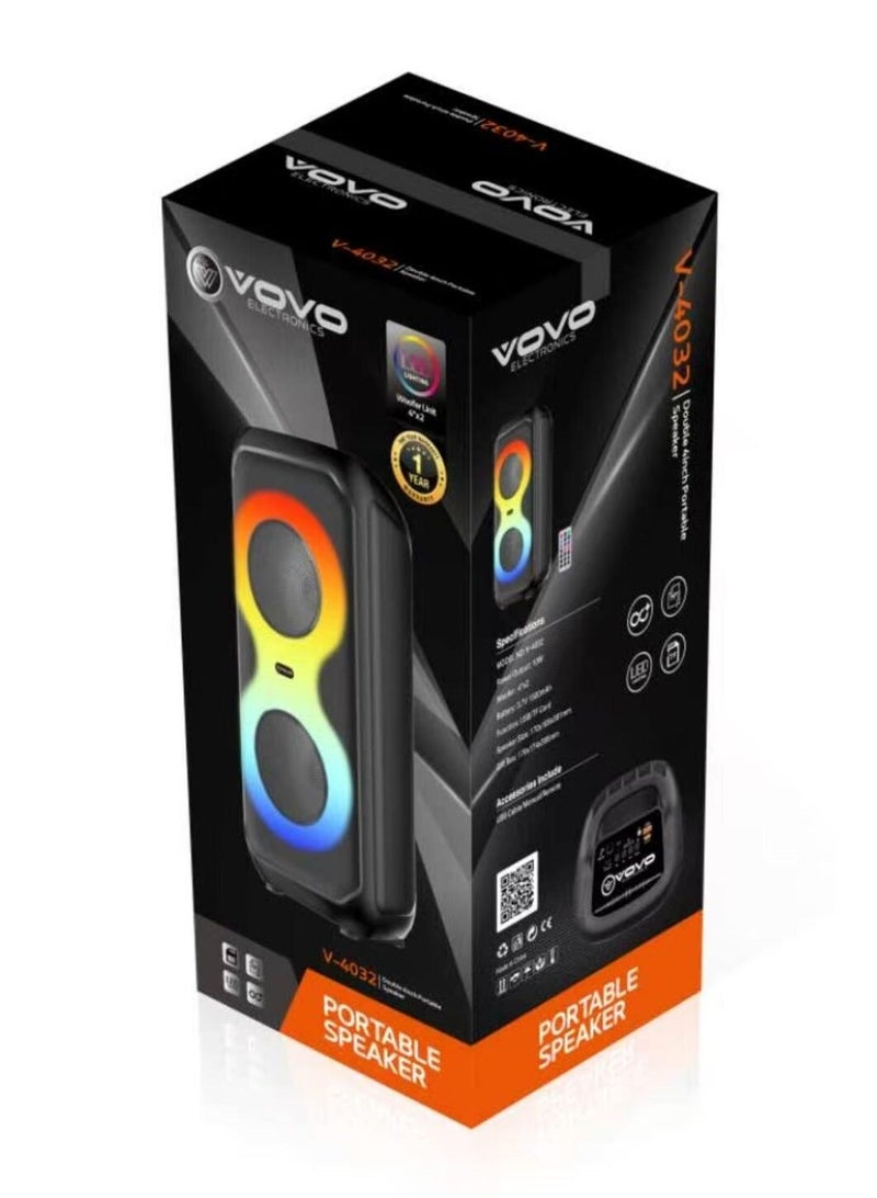 فوفو سماعة V-4032 مزدوجة 4 إنش بلوتوث | 10 واط | USB، FM، بطارية قابلة للشحن وإضاءة LED - Image 3