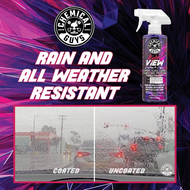 Chemical Guys HydroView Ceramic Glass Cleaner & Coating, 2-in-1 SiO2 spray cleans and protects glass in one step, repels water and grime, reduces fogging, improves wet-weather visibility, 473 mL - Image 3