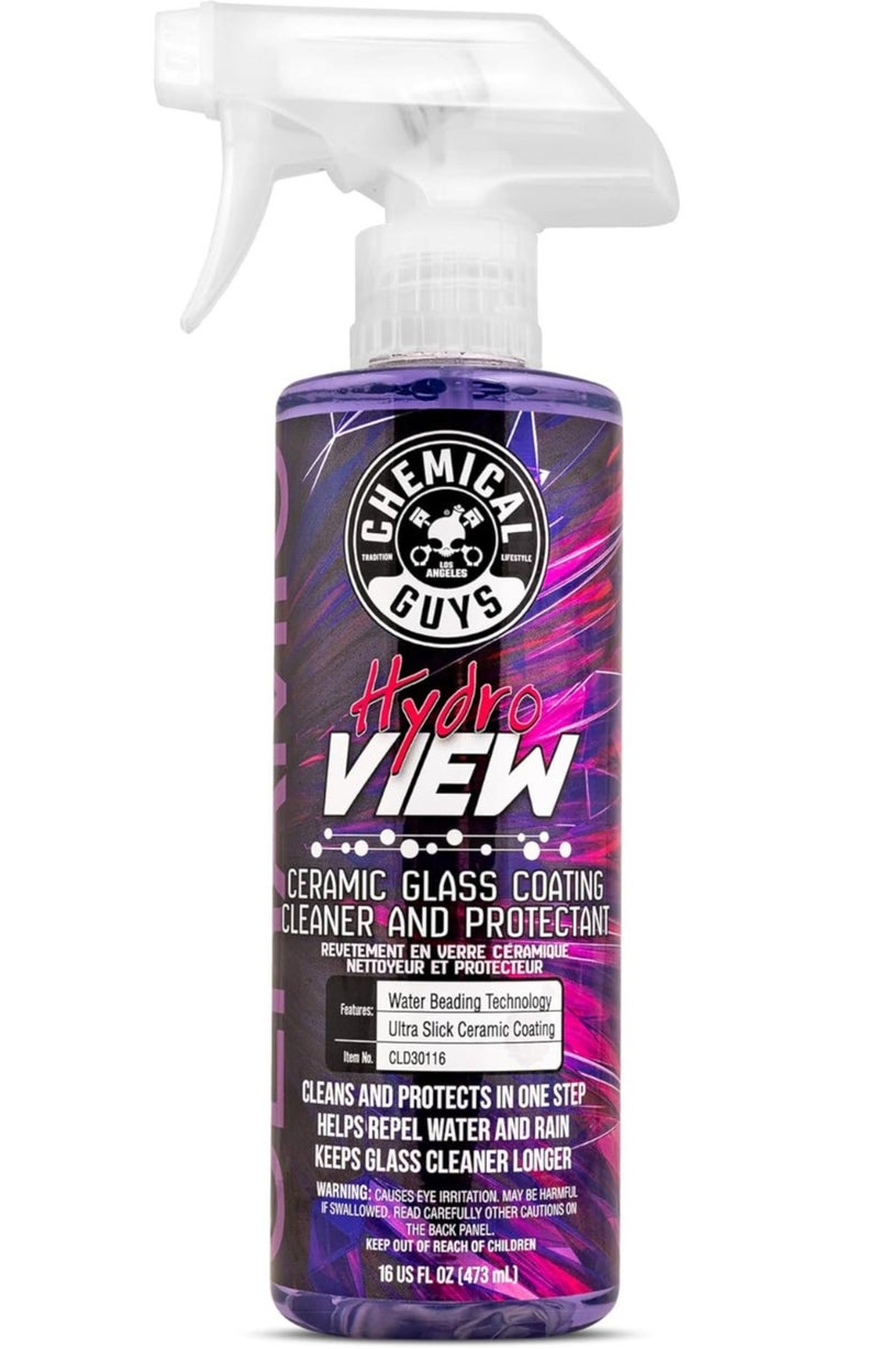 Chemical Guys HydroView Ceramic Glass Cleaner & Coating, 2-in-1 SiO2 spray cleans and protects glass in one step, repels water and grime, reduces fogging, improves wet-weather visibility, 473 mL - Image 1