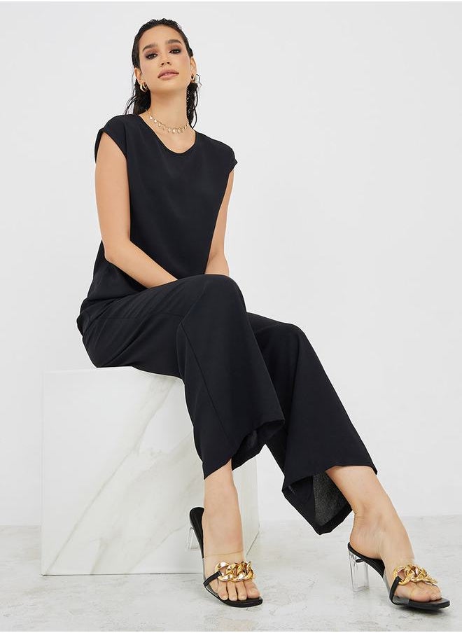 Styli Cap Sleeves Top & Wide Leg Trousers Under Abaya Set  - Image 1