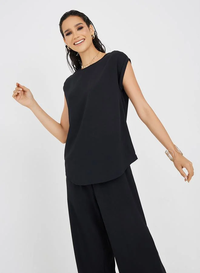 Styli Cap Sleeves Top & Wide Leg Trousers Under Abaya Set