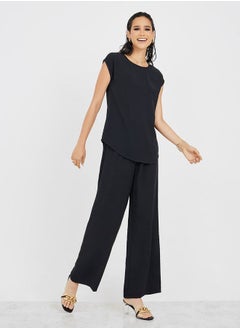 Styli Cap Sleeves Top & Wide Leg Trousers Under Abaya Set  - Image 2