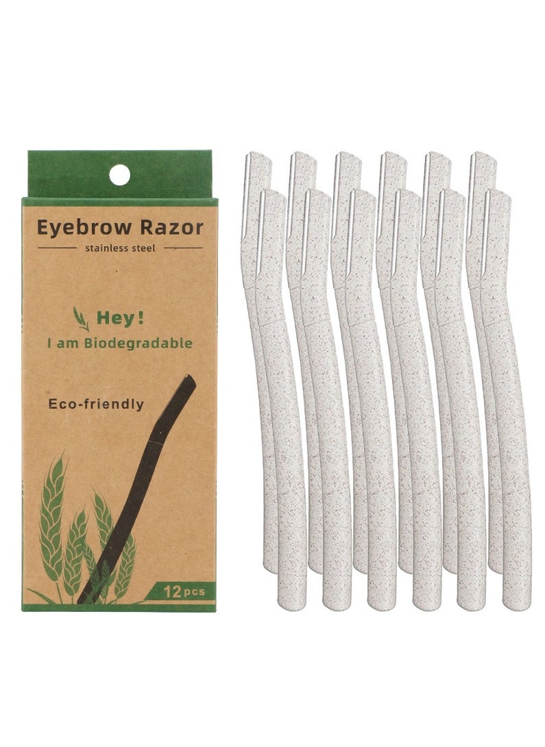 Elaimei 12Pcs Face And Eyebrow Hair Removal Safety Razor Wheat Straw Eyebrow Razor Stainless Steel Micro-Distance Eyebrow Trimmer Biodegradable Eyebrow Trimmer  - Image 1