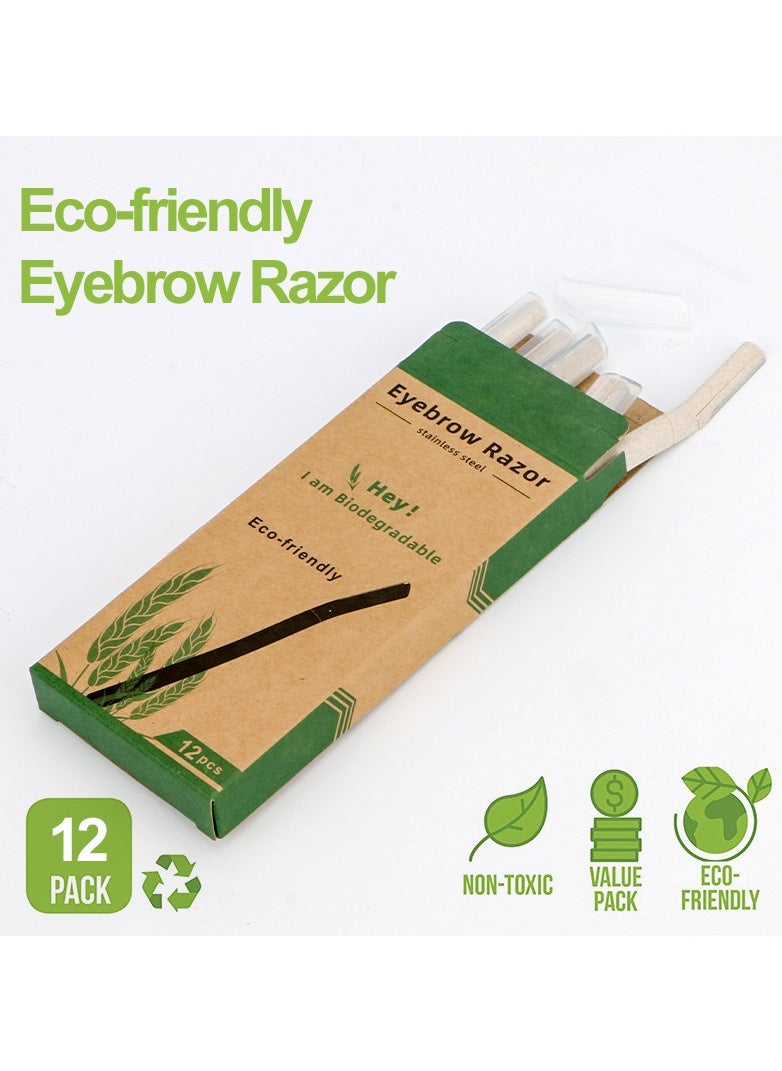 Elaimei 12Pcs Face And Eyebrow Hair Removal Safety Razor Wheat Straw Eyebrow Razor Stainless Steel Micro-Distance Eyebrow Trimmer Biodegradable Eyebrow Trimmer  - Image 2