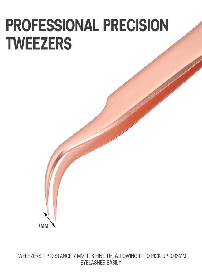 Pretty memory Pointed Tweezers, Straight Lash Tweezers for Eyelash Extensions, Precision Stainless Steel Fine Tip Eyelash Extension Tweezers with White Tweezer Bag, Rose Gold - Image 3