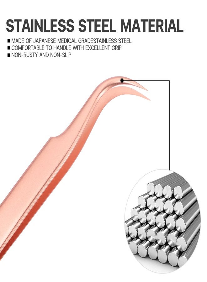 Pretty memory Pointed Tweezers, Straight Lash Tweezers for Eyelash Extensions, Precision Stainless Steel Fine Tip Eyelash Extension Tweezers with White Tweezer Bag, Rose Gold - Image 4