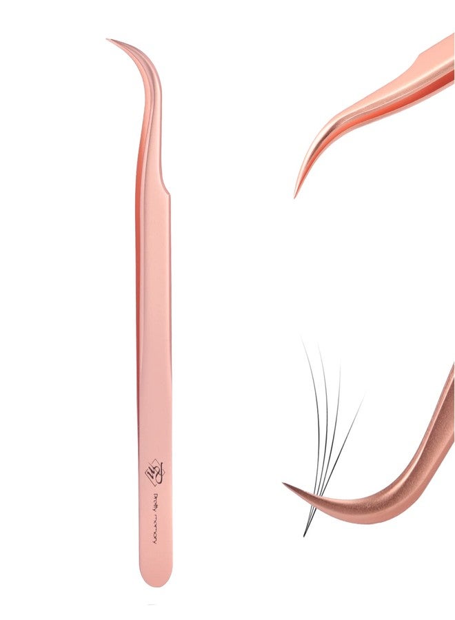 Pretty memory Pointed Tweezers, Straight Lash Tweezers for Eyelash Extensions, Precision Stainless Steel Fine Tip Eyelash Extension Tweezers with White Tweezer Bag, Rose Gold - Image 1