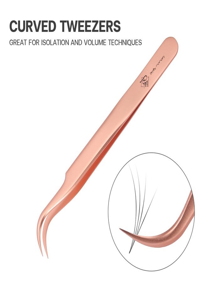Pretty memory Pointed Tweezers, Straight Lash Tweezers for Eyelash Extensions, Precision Stainless Steel Fine Tip Eyelash Extension Tweezers with White Tweezer Bag, Rose Gold - Image 2