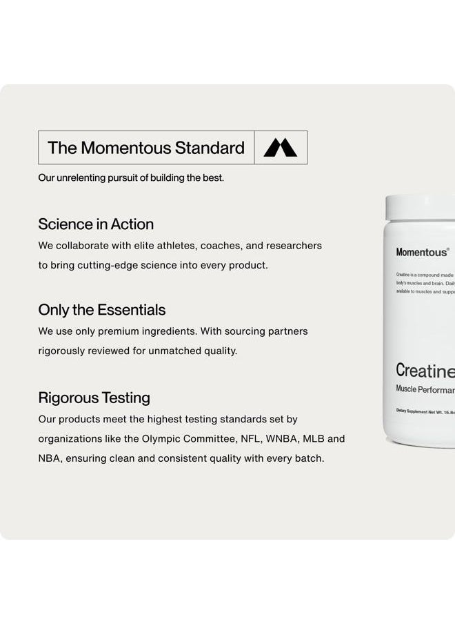 Momentous - Creatine Monohydrate Powder - Creapure Creatine Powder Supports Strength, Lean Muscle, & Recovery for Men & Women - 5g Per Serving, 90 Servings - Image 1