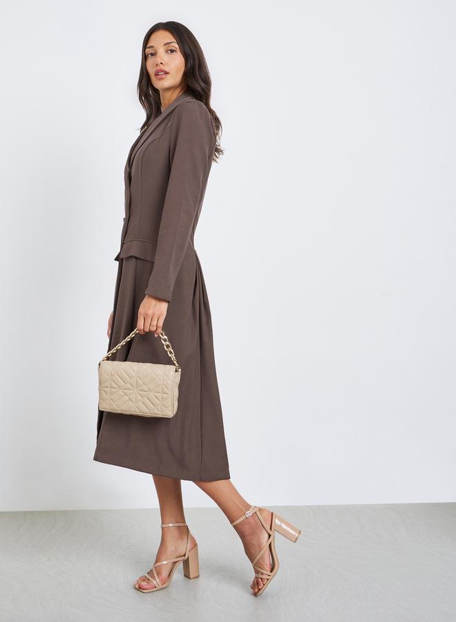 Styli Women Brown Long Sleeves Blazer Midi Dress - Image 3