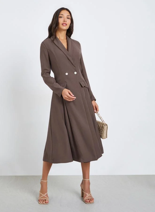 Styli Women Brown Long Sleeves Blazer Midi Dress